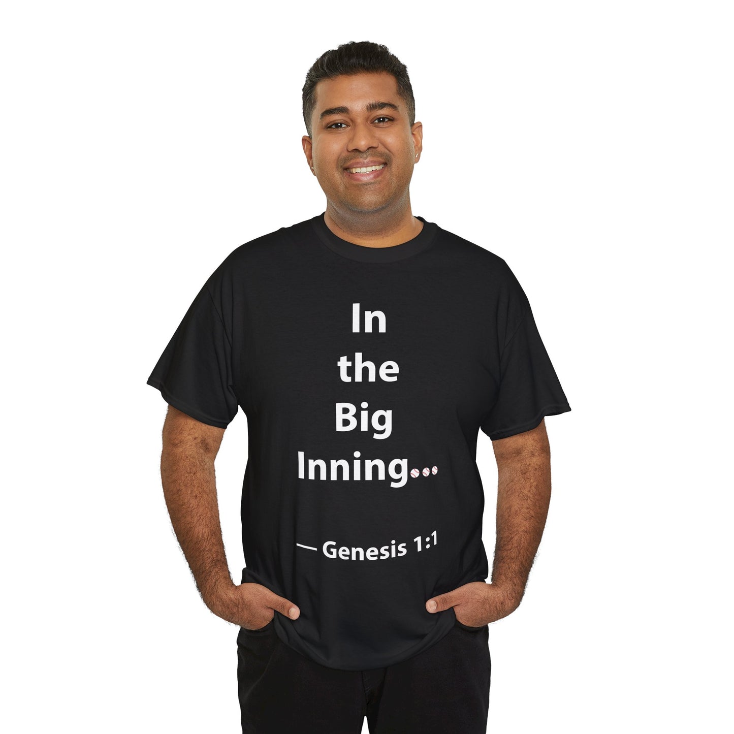 In the Big Inning Genesis 1:1 Unisex Heavy Cotton Tee – Perfect for Baseball Fans and Faith Lovers